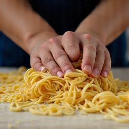 Hands making pasta